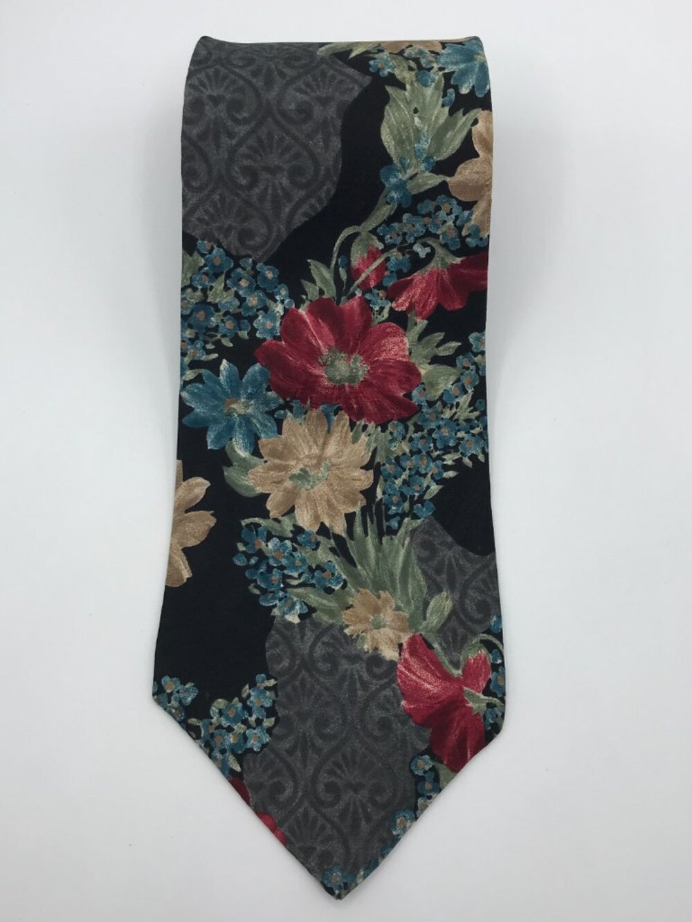 Biella Men's All Silk Multicolor 4" X 56" Jacquard Floral Tie Made In U.S.A.
